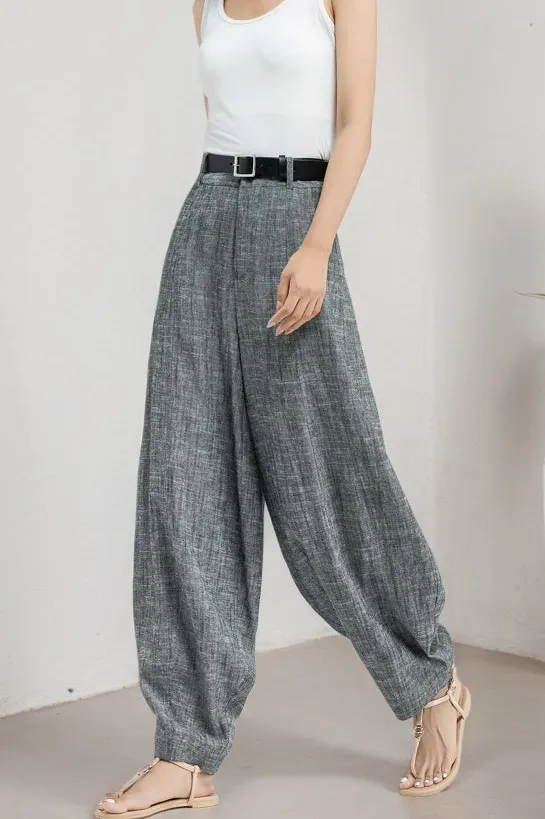 Classic Linen Cotton Wide Leg Pocketed Trousers