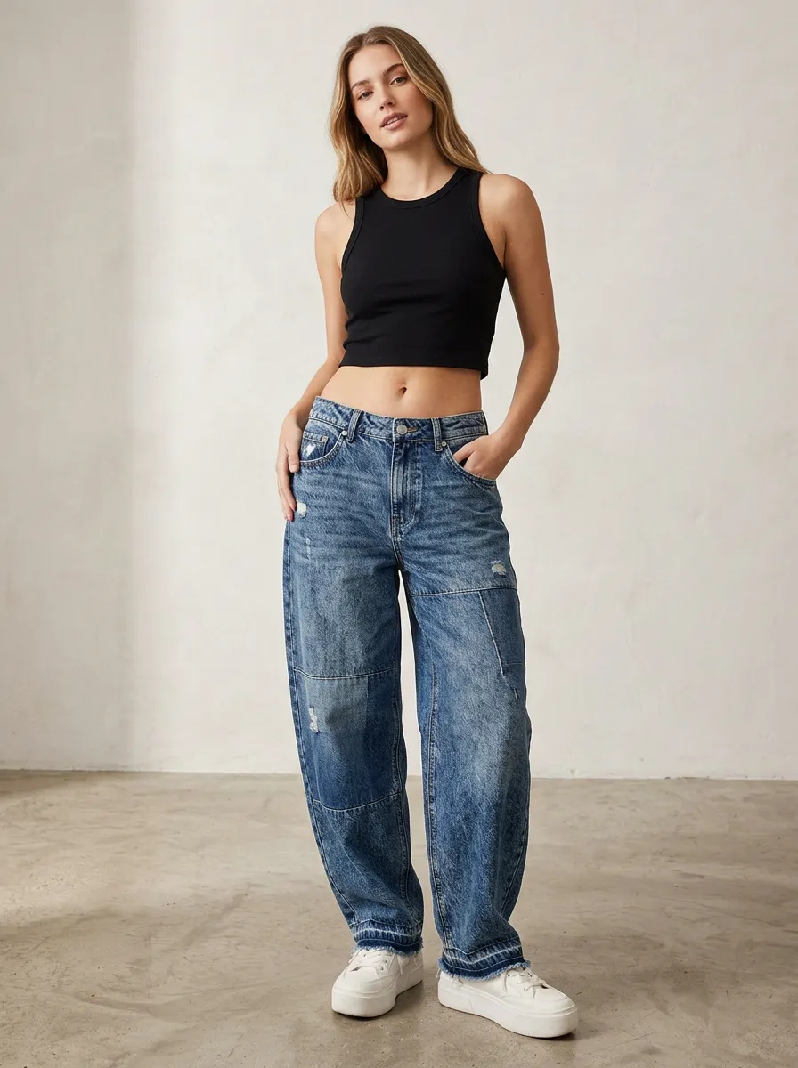 Women's Classic Distressed Classic Fit Jeans Trousers