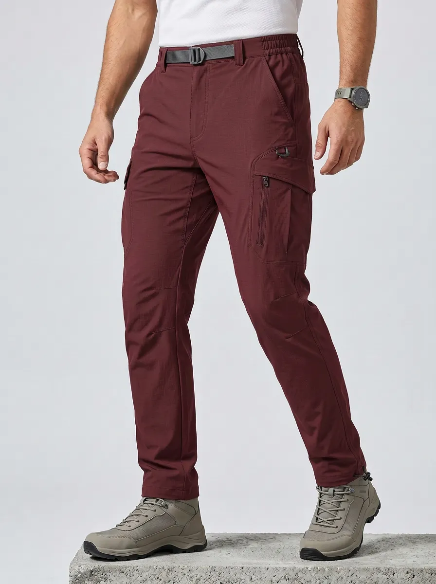 Men's Multi-Pocket Quick-Dry Utility Belted Cargo Pants