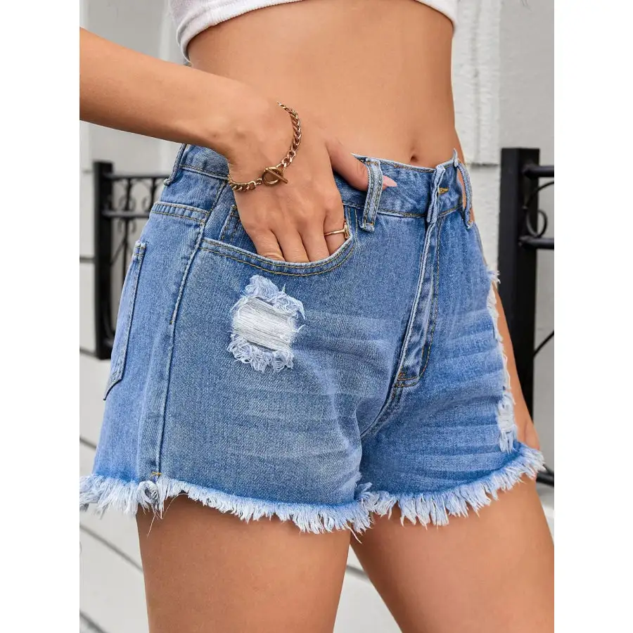 Weekend Raw Hem Distressed Denim Shorts