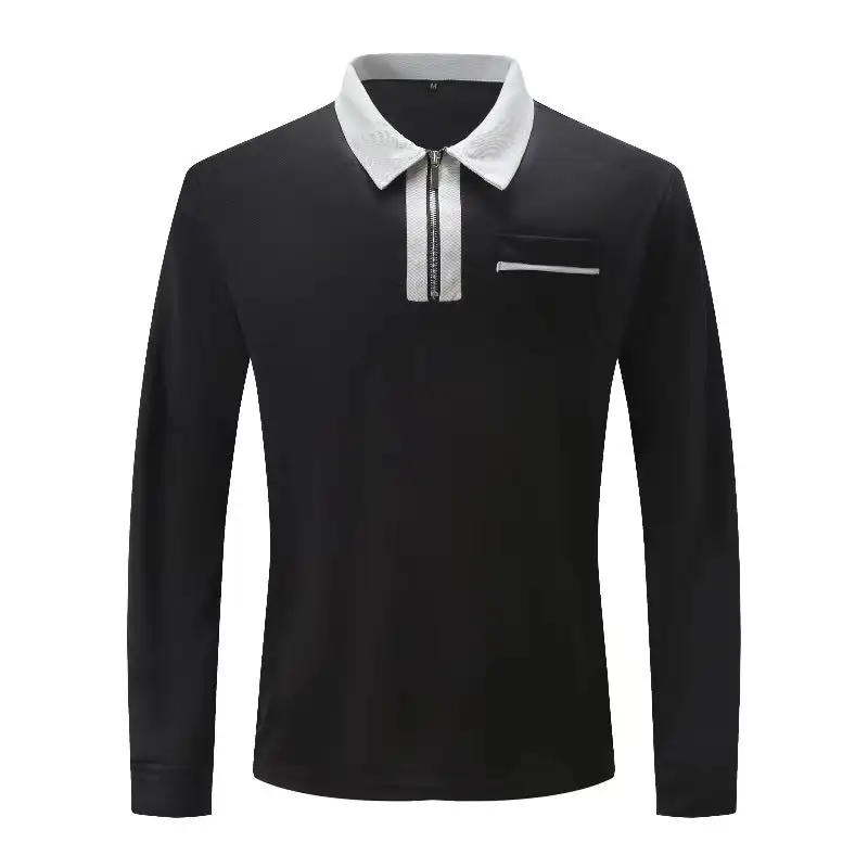 Stand Collar Chest Pocket Long Sleeve Polo Shirt
