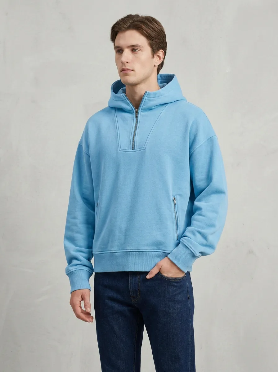 Simple Casual Quarter Zip Unisex Everyday Hoodie