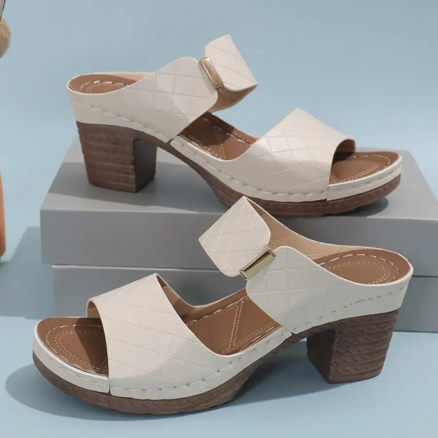 PU Leather Block Heel Sandals