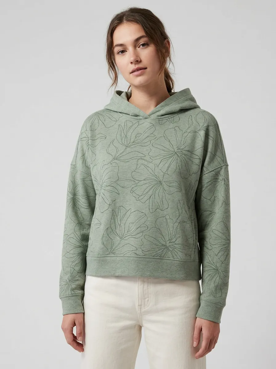 Women's Modern Botanical Floral Line Art Nature Inspired Graphic Hoodie