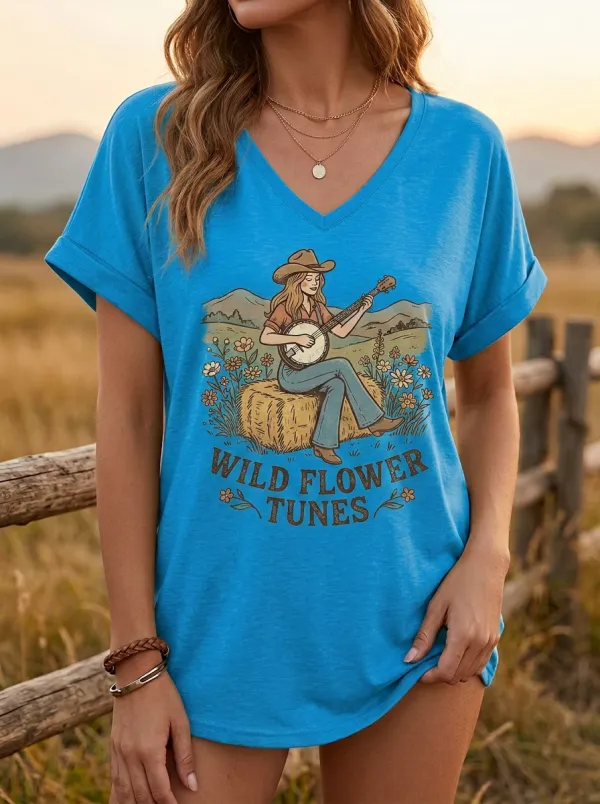 Floral Country-Music Women's V-Neck T-Shirt