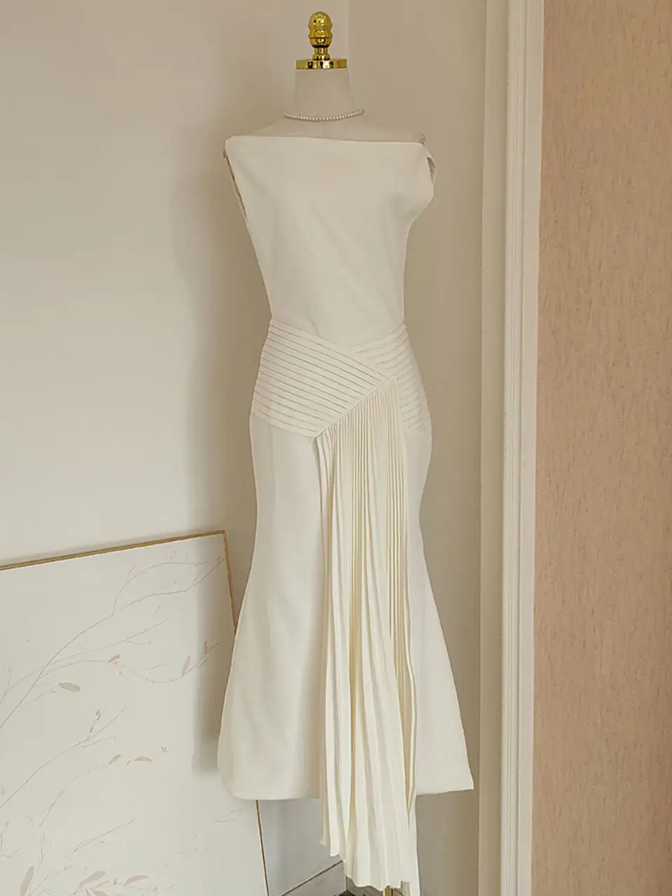Pleated Off Shoulder Maxi Dress