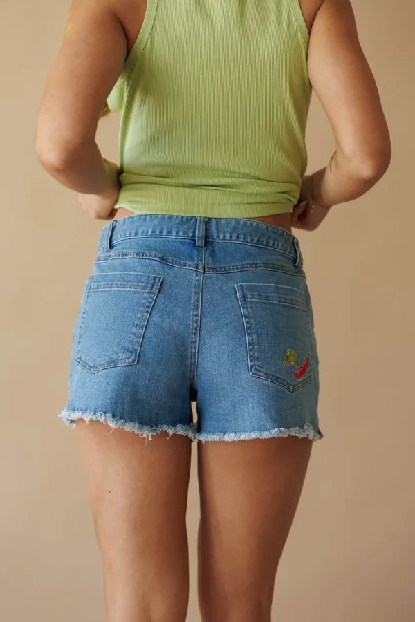 Cotton Embroidered Denim Shorts