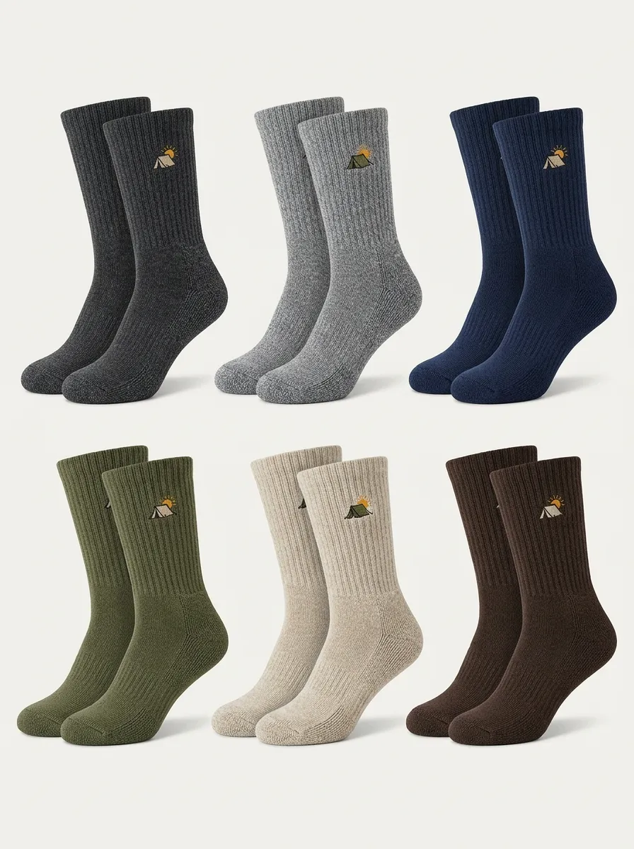 Men's Tent Sun Textured-Knit Embroidered Crew Sock Set