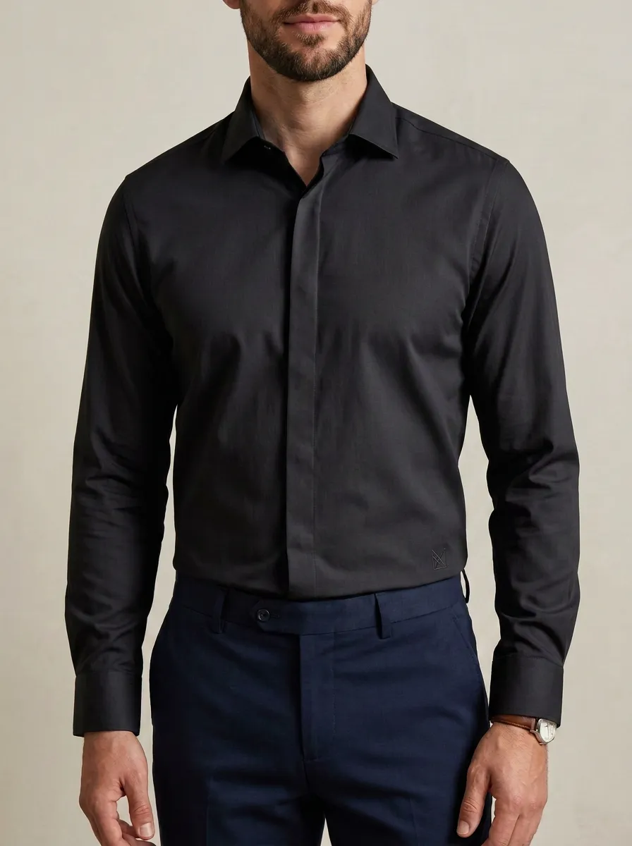 Men's Business Casual Non-Iron Cotton Light Blue Long Sleeve Shirt