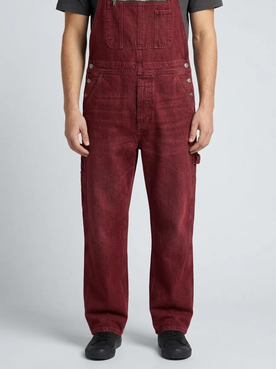 Men's Casual Vintage Blue Denim Washed Bib Overalls