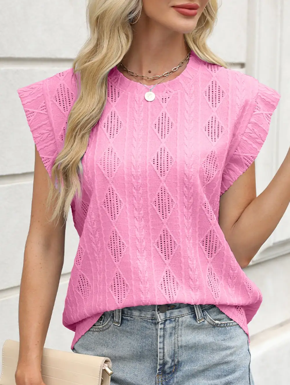 Jacquard Crew Neck Loose Tee