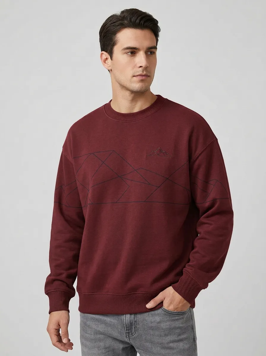 Men's Charcoal Mountain Geometric Line Fleece Sweatshirt
