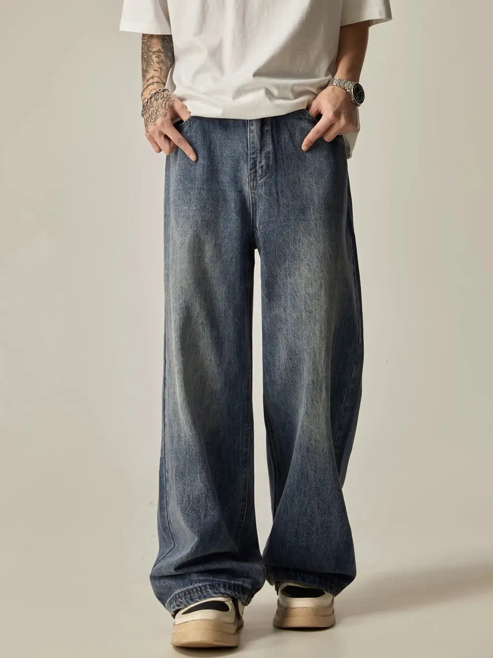 Ultra-Wide Faded Jeans