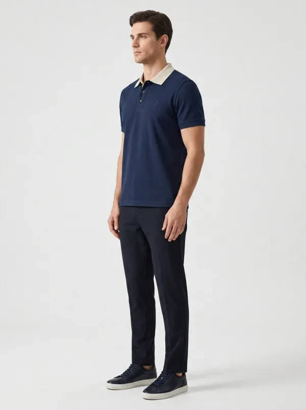 Waffle-Knit Compass-Detail Embroidered-Detail Men's Polo Shirt