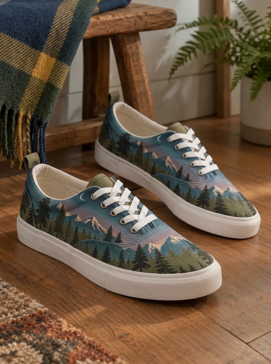 Men's Refined Nature Lover Mountain Forest Patterned Canvas Shoes