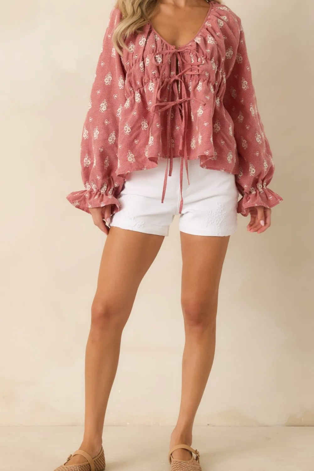 Floral Embroidered Cotton Denim Shorts
