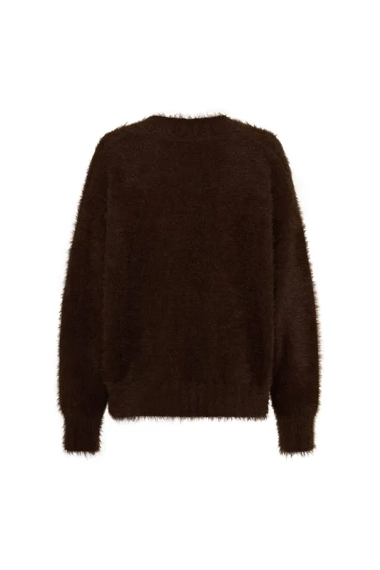 Chocolate Fluffy V-Neck Sweater