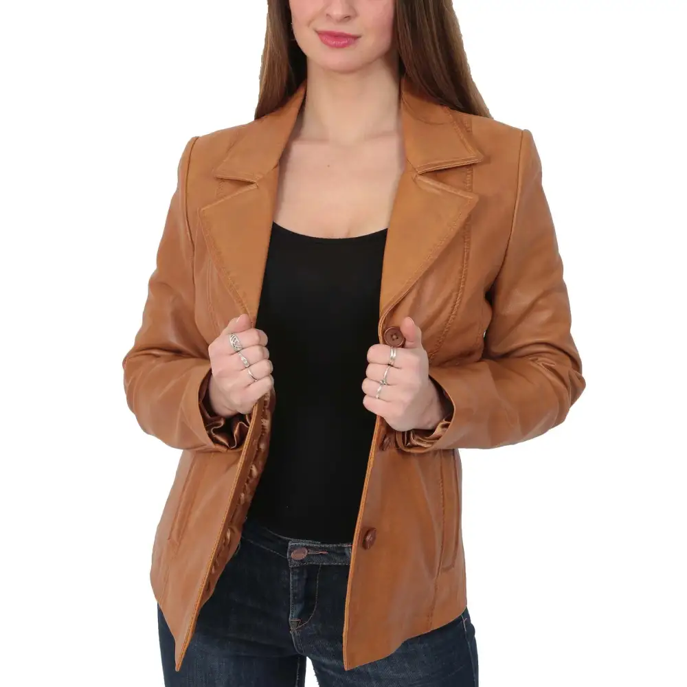 Modern Button Front Leather Blazer