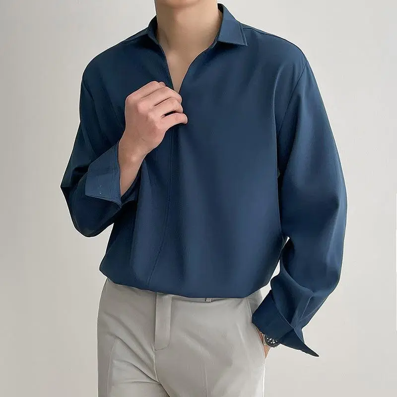 Open V-Neck Collared Shirt