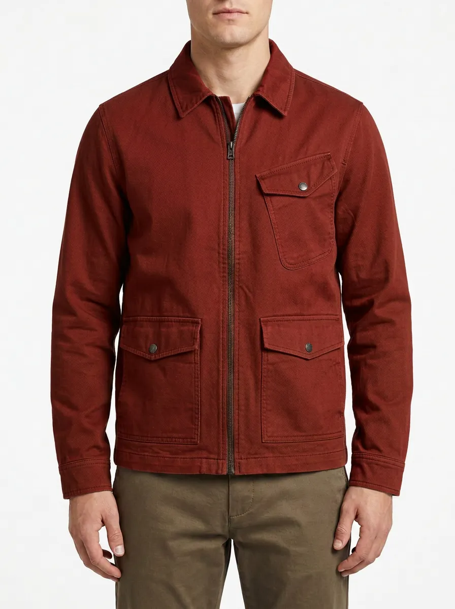 Men's Military Style Olive Green Utility Zip-up Jacket