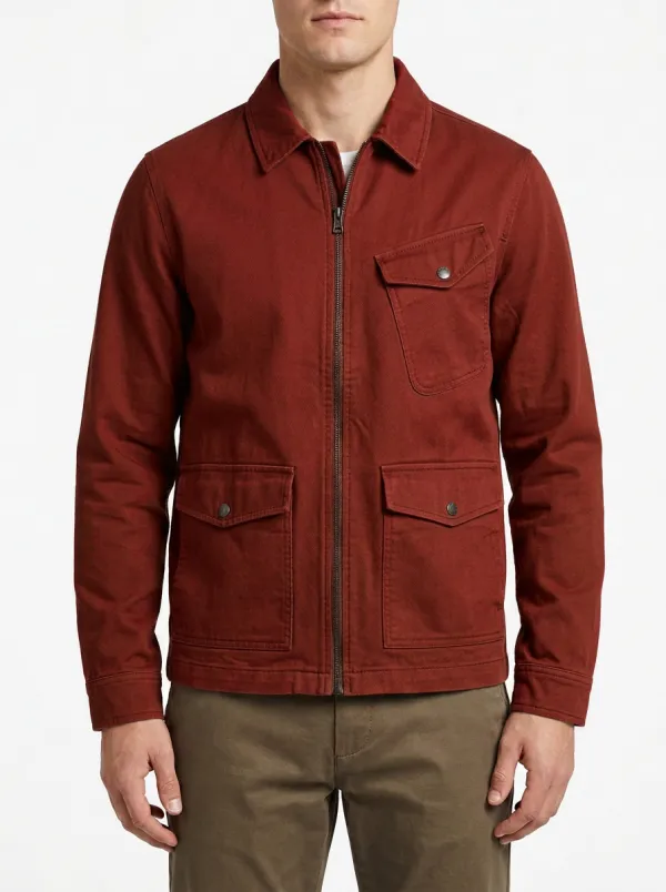 Men's Military Style Olive Green Utility Zip-up Jacket