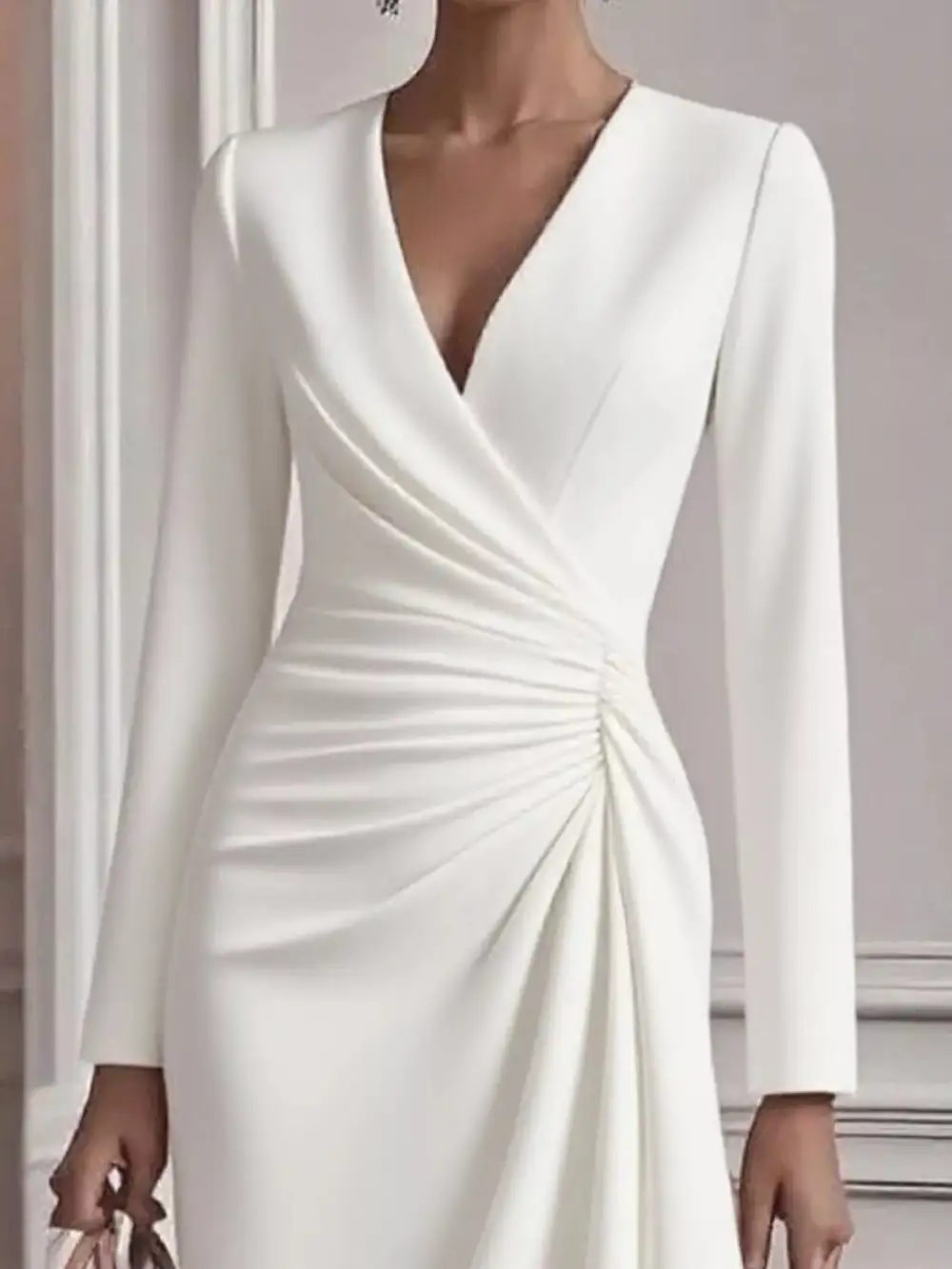 Gathered Detail Ruched Long Sleeve Mini Dress