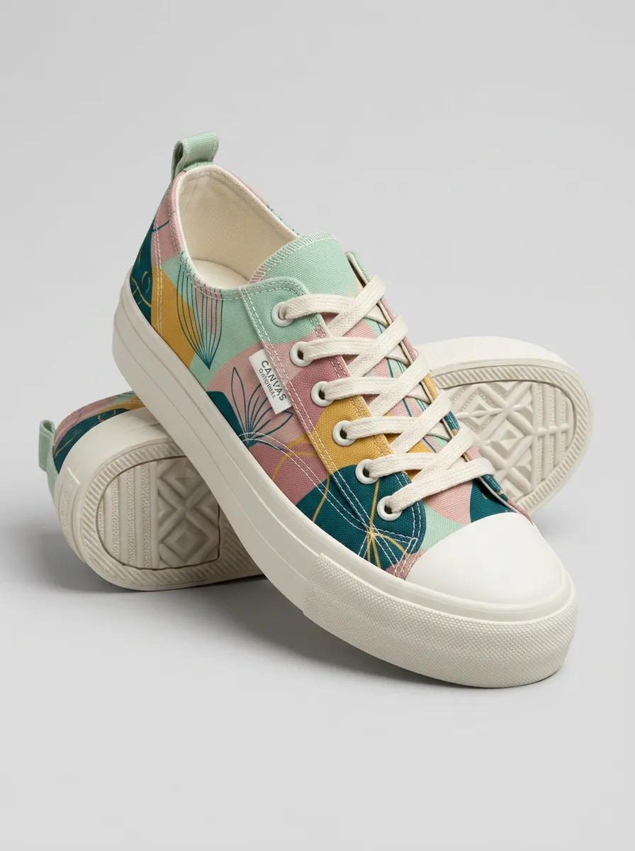 Women's Abstract Floral Geometric Printed Canvas Shoes