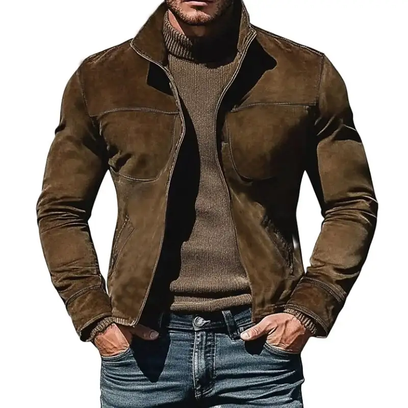 Band Collar Textured Work Jacket
