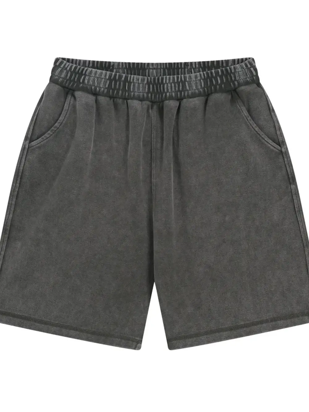 Classic Elastic Waist Pocket Detail Washed Casual Shorts
