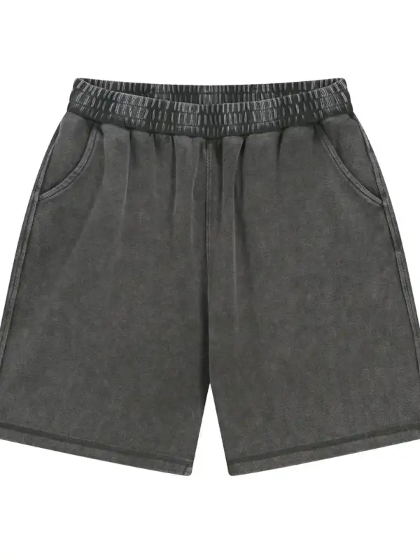Classic Elastic Waist Pocket Detail Washed Casual Shorts