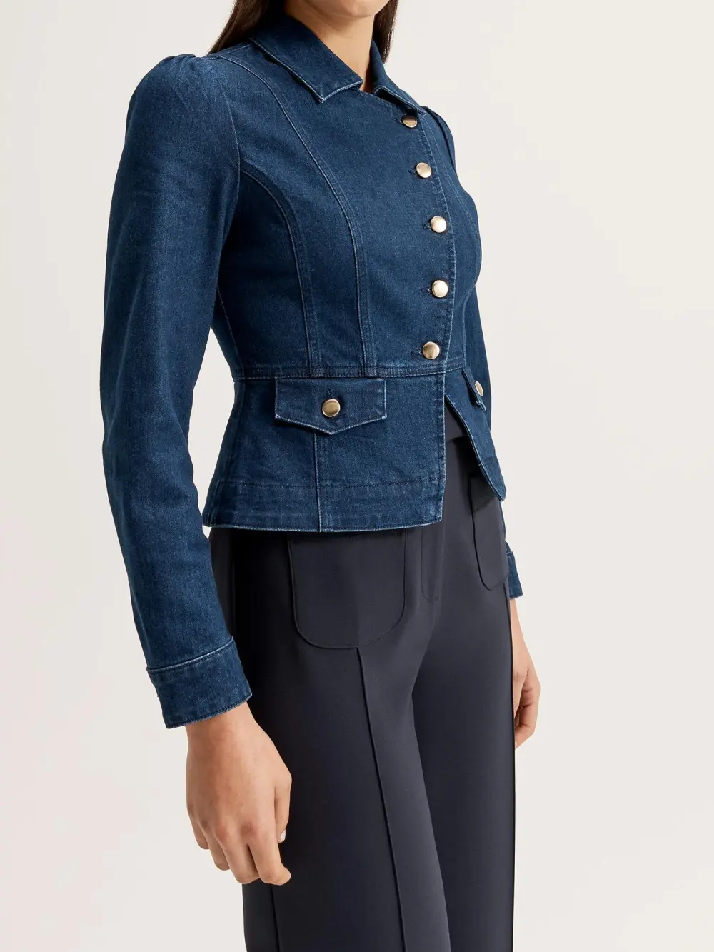 Button Front Pockets Denim Jacket