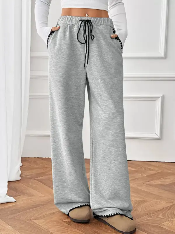Textured Wide Leg Drawstring Pants