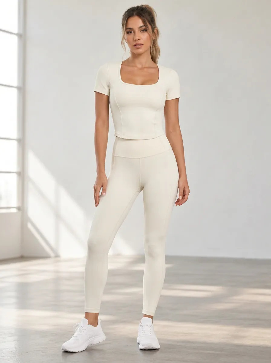 Women's Square Neck Ribbed Leggings Set
