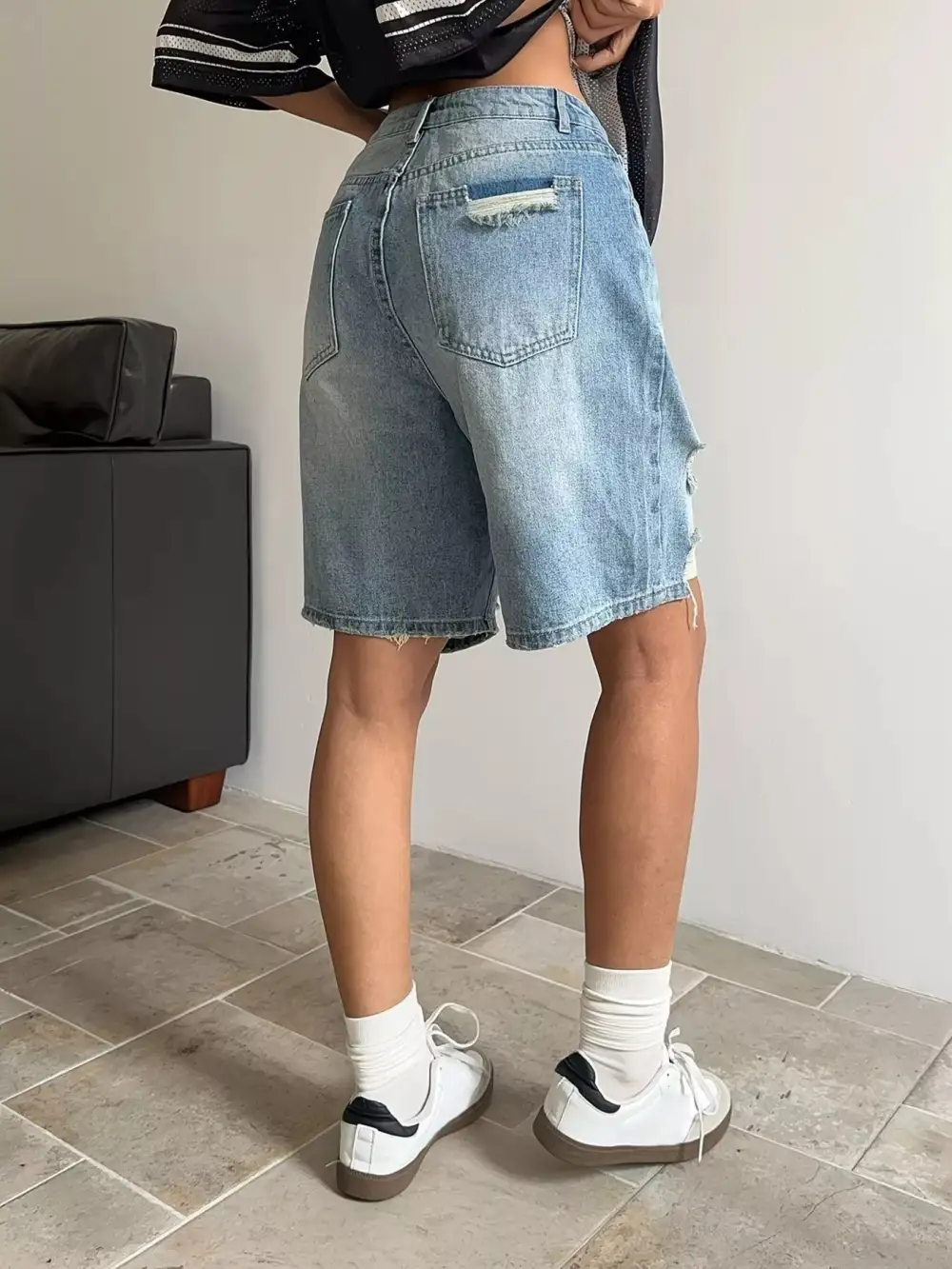 Refined Distressed Denim Shorts