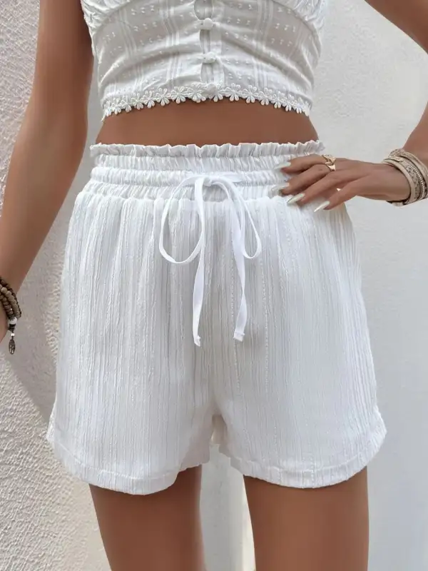 Drawstring Pocketed Ruffle Detail Casual Shorts