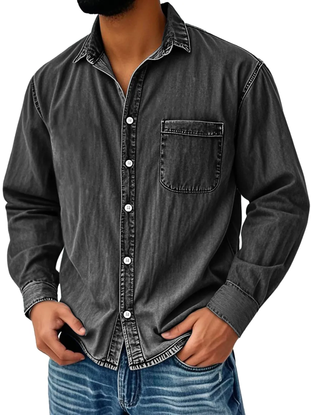 Long Sleeve Camp Collar Pocket Shirt