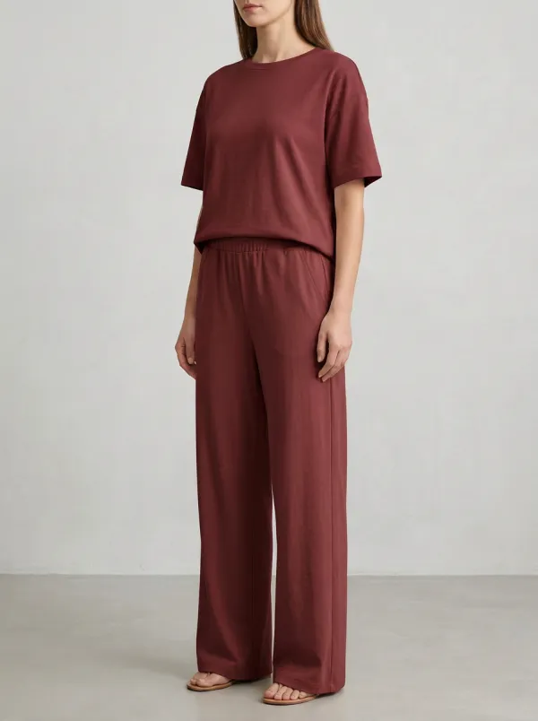 Women's Crewneck T-Shirt And Pull-On Wide-Leg Trouser Two-Piece Set