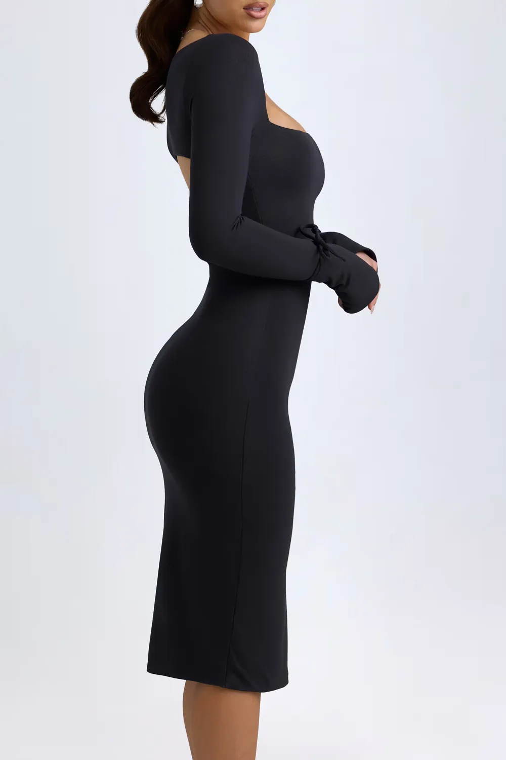 Fashion Long Trumpet Sleeve Square Neck Slim Dress