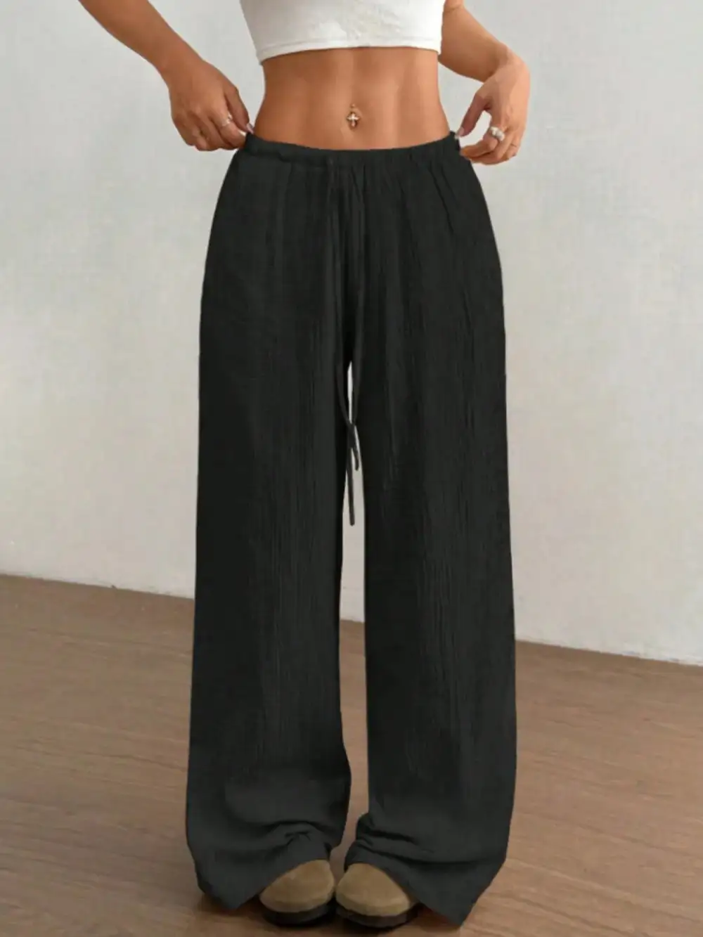 Polished Wide Leg Drawstring Pants