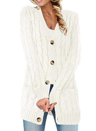 Women Open Front Cardigan Sweater Button Down Knit Sweater Coat