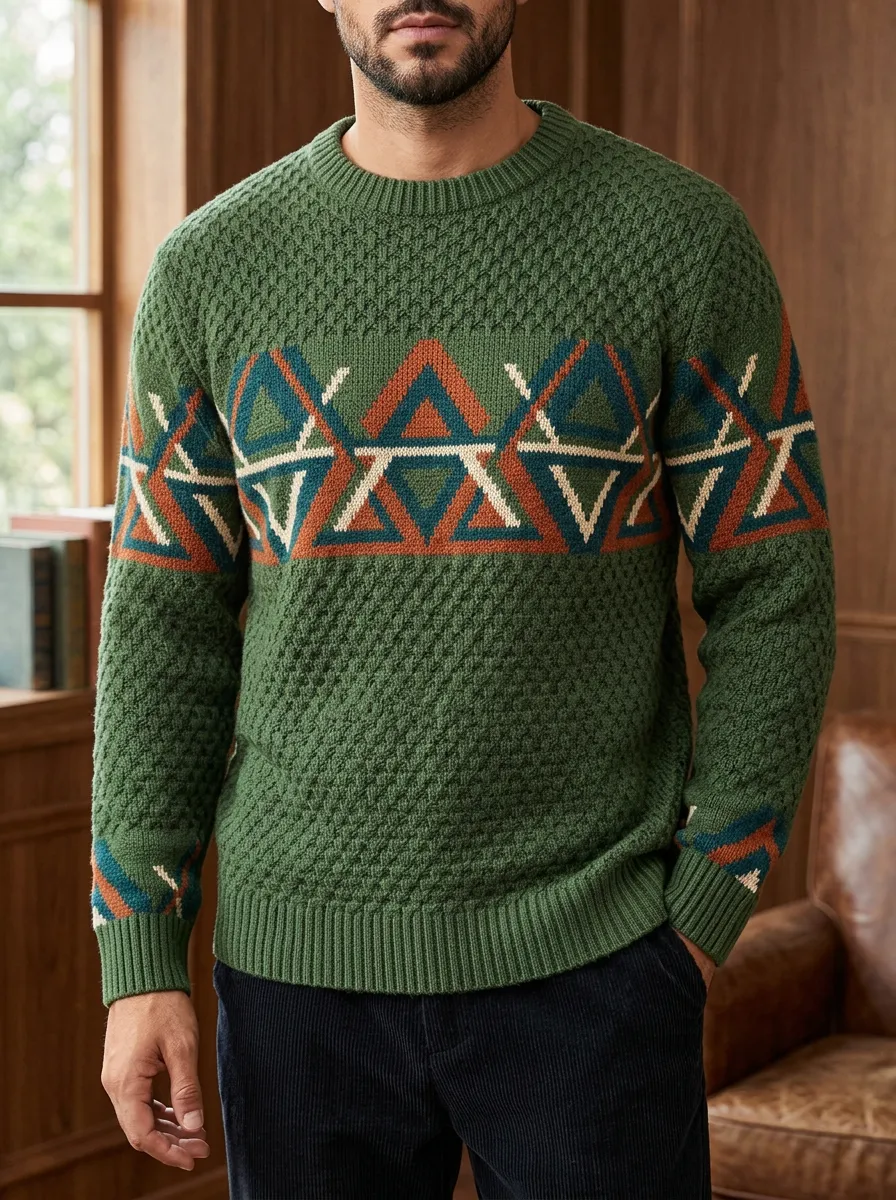 Men's Textured Crewneck Crewneck Sweater