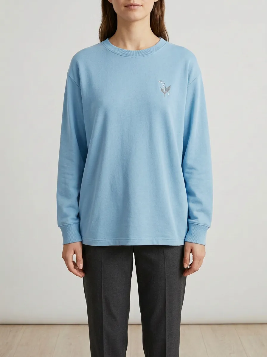 Women's Embroidered Lily of the Valley Long-Sleeve Sweatshirt