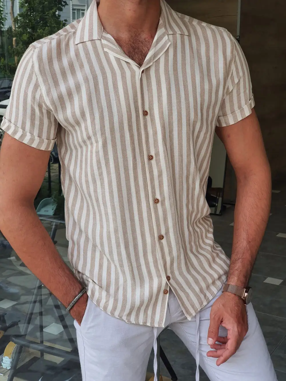Streamlined Slim Fit Striped Cotton Casual Shirt