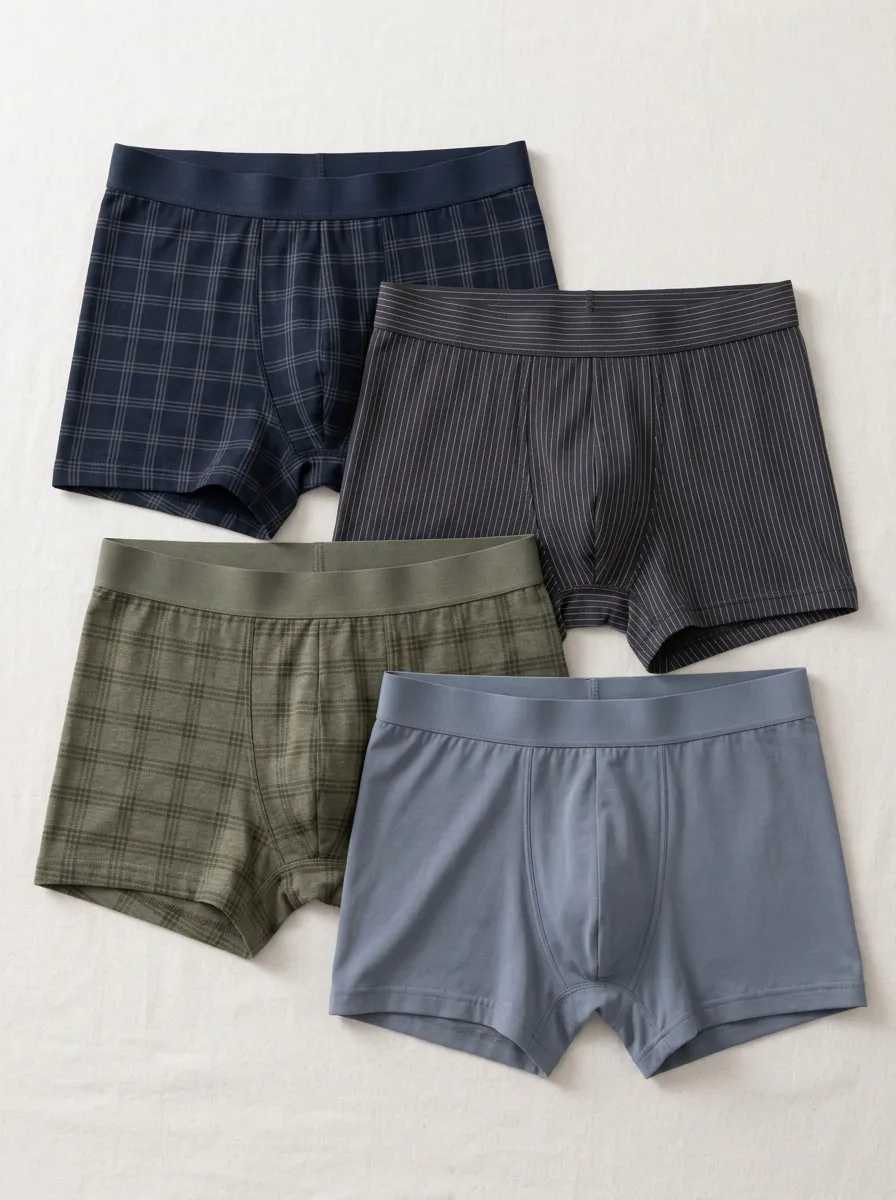 Men's Plaid and Striped Patterned Printed Boxer Briefs 4-Pack