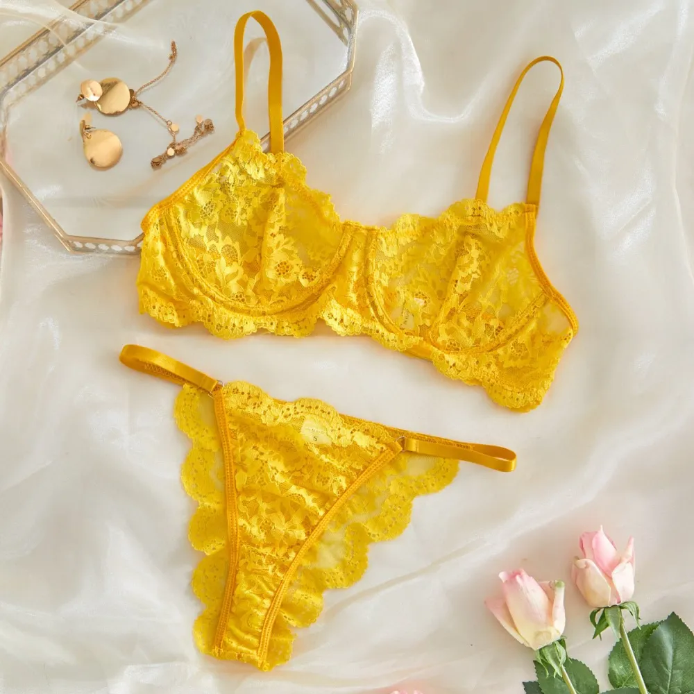 Sheer Lace Suspender Bra And Panty Set