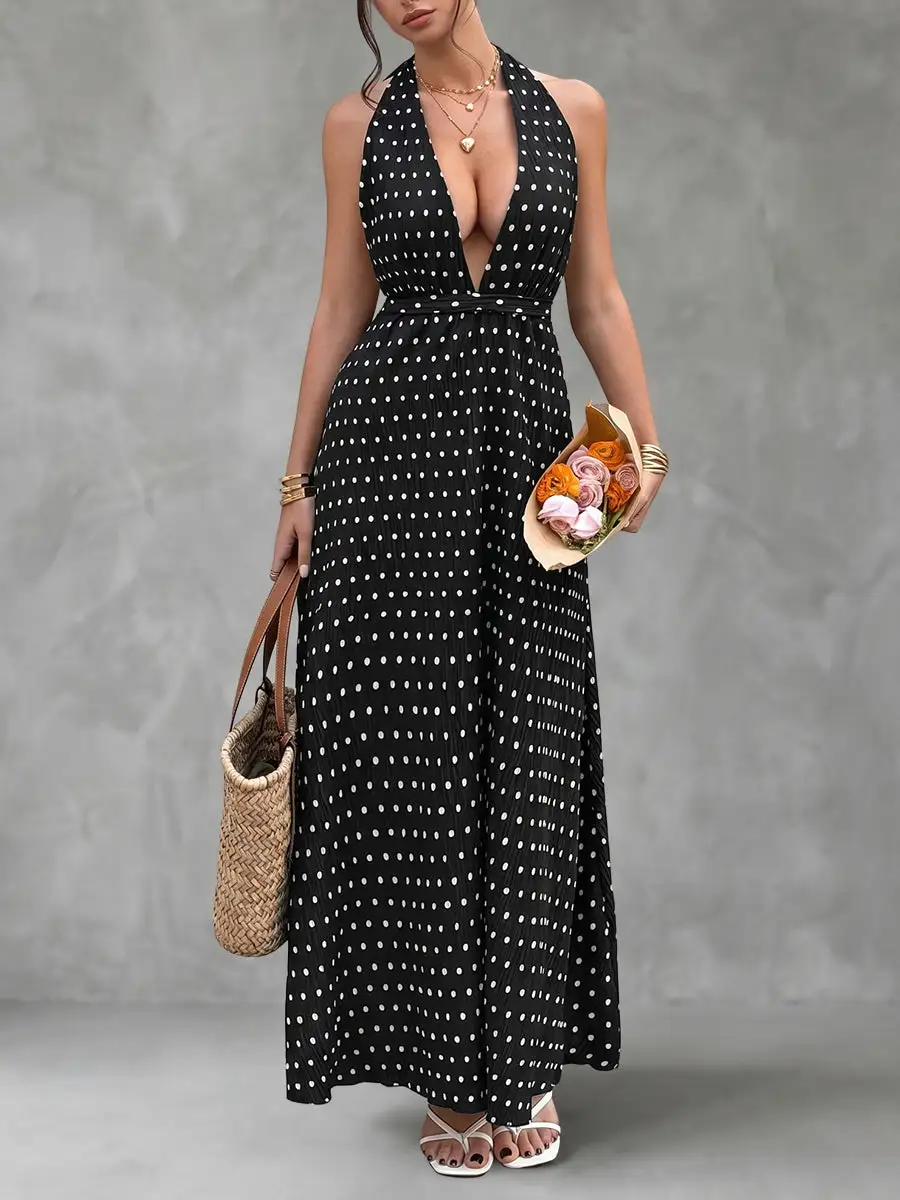 Loose Polka Dot Neck Maxi Dress