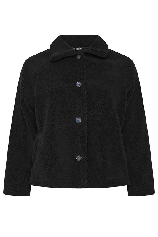 Black Funnel Neck Borg Jacket detail 4