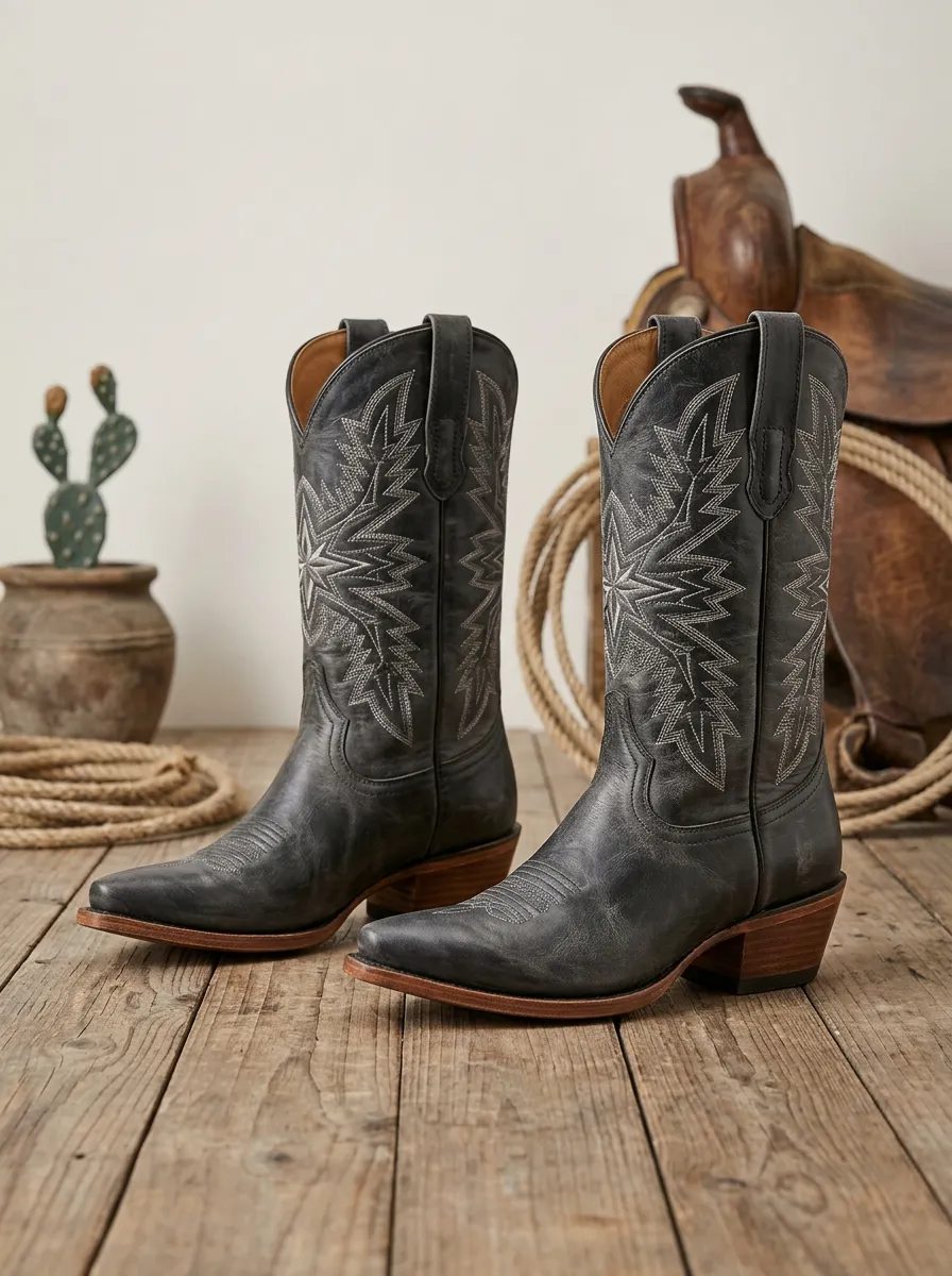 Unisex Vintage Western Cowboy Star Embroidered Printed Boots