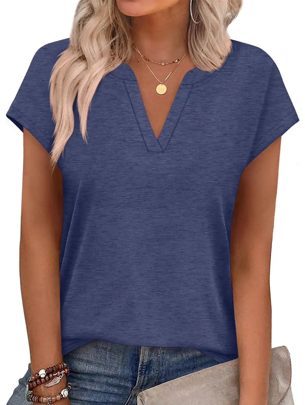 Textured V-Neck Short Sleeve Top