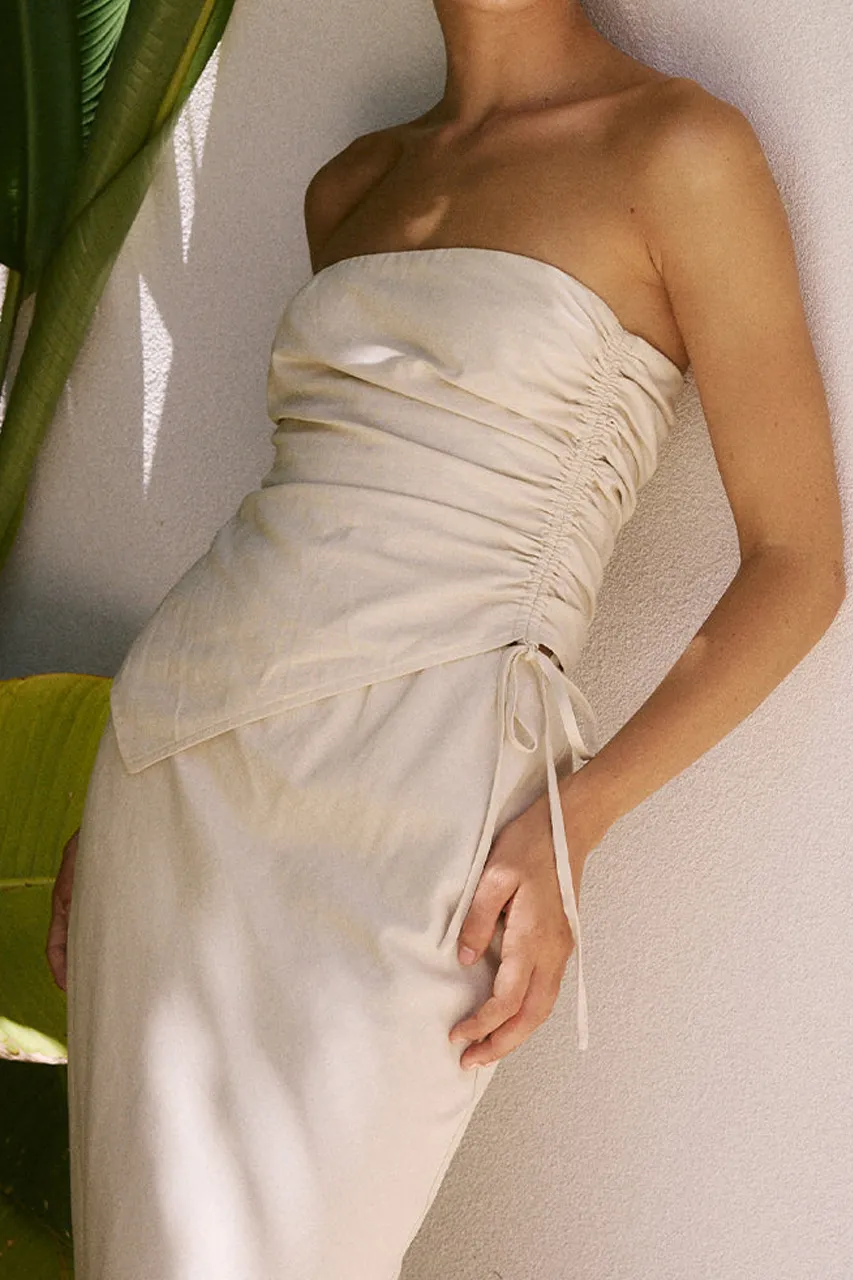 Strapless Ruched Side Tie Tube Top